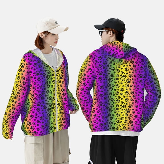 Yiaed Animal Paw Rainbow Print Sun Shirts UPF 50+ Protection Hoodie Rash Guard Shirt UV Shirt Long Sleeve Fishing Outdoor Lightweightase-Medium