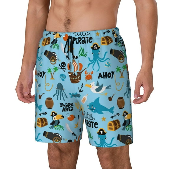 Yiaed Animal Pirate Print Mens Swim Trunks Bathing Suit Compression Liner Beach Swim Shorts Swimwear Quick Dry Zipper Pocket No-Chafing Board Short-3X-Large