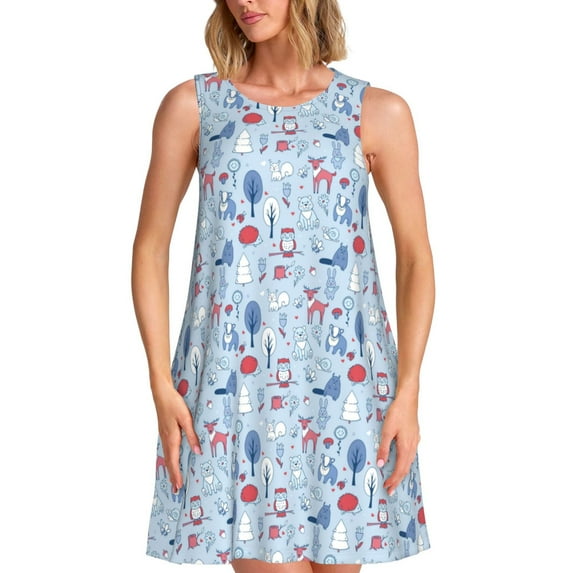 Yiaed Animal Print Women's Sleeveless Dress, Loose Fit Summer Dress, Casual Sleeveless Dress for Women