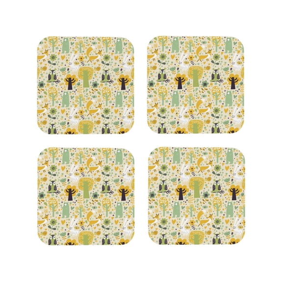 Yiaed Animal Tree Print Leather Coasters for Drinks - Cup Coasters Coffee Table Kitchen Table Bar, Home & Office Gifts Handmade Drink Coasters-Square