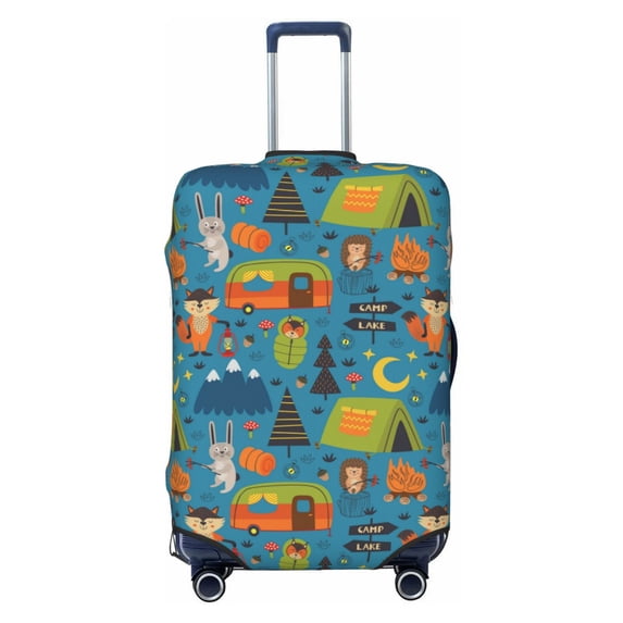 Yiaed Animals In Camping Print Travel Luggage Cover Suitcase Protector Fits 18-32 Inch Luggage Wheel Covers Patterned Elastic Luggage Anti-scratch(No luggage)-Small