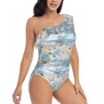 thumbnail image 1 of Yiaed Animals Travel World Map Print Women One Piece Swimsuits Tummy Control One Shoulder Bathing Suits Pattern Ruffle Swimwear-Large, 1 of 8
