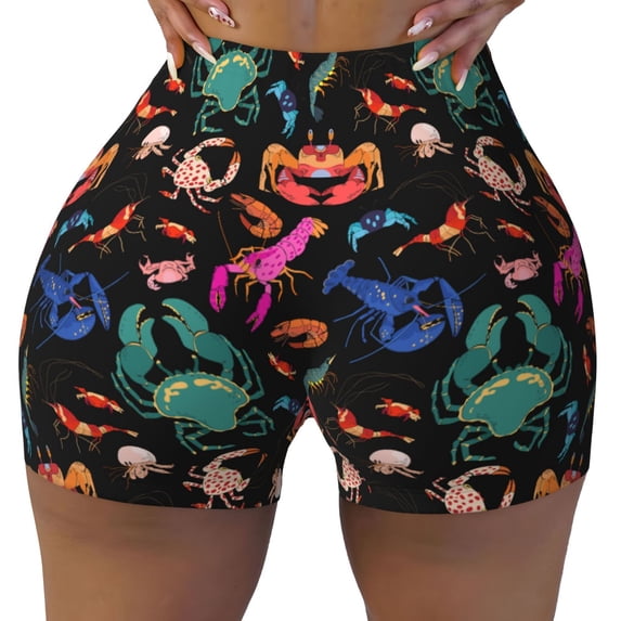Yiaed Animals Under Water Print Women's Athletic Shorts Running Shorts Sporty Short High Waisted Elastic Workout Shorts for Yoga Gym Running & Sports -Medium