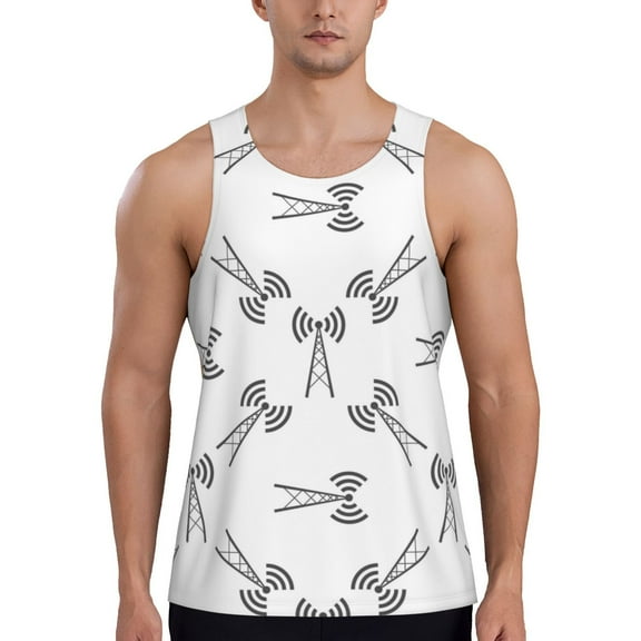 Yiaed Antenna Icon Print Mens Compression Shirt Slimming Body Shaper Vest Workout Tank Tops Abs Abdomen Undershirts-Small