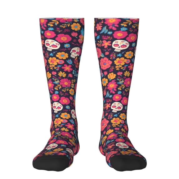 Yiaed Apricot color Skull flower Print Great elasticity Adult Stockings Sports socks for Men and Women