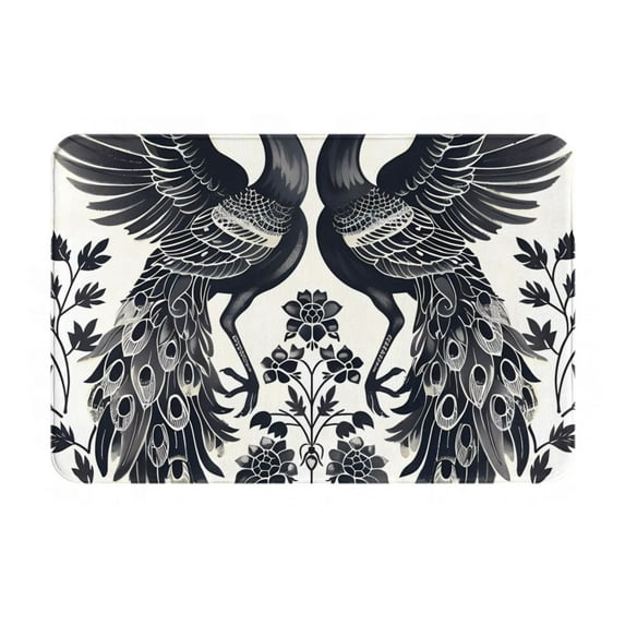 Yiaed Artistic Black White Peacocks Print Flannel Doormat Mat Outdoor Indoor Door Mats,Welcome Matt Outdoor Front Door Mat Doormat Outdoor Mat Outdoor Mat,16"x24"