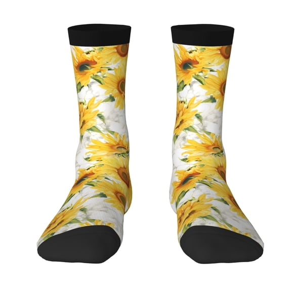 Yiaed Artistic Marble Pattern Sunflower Print Great elasticity Crew Socks Sports socks for Men and Women