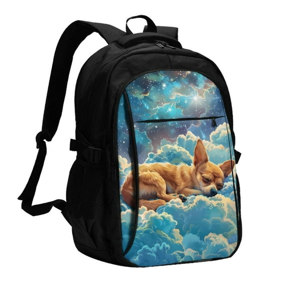 Yiaed Artistic Starry Sky Cloud Dog Print Laptop Backpack,Business Travel Durable Laptops Backpack with USB Charging Port,Water Resistant College Computer Bag