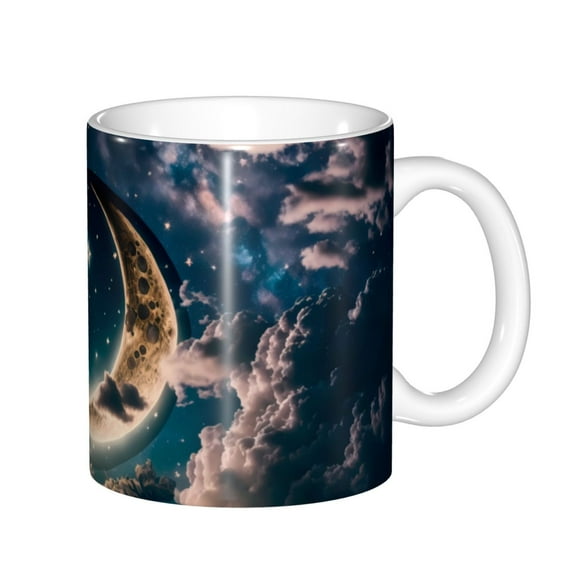 Yiaed Artistic Starry Sky Moon Book Print Ceramics Coffee,Large Handle Design,Extra Large Tea and Coffee Cup for Office and Home Mugs
