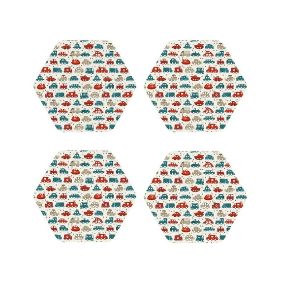 Yiaed Artoon Car Print Leather Coasters for Drinks - Cup Coasters Coffee Table Kitchen Table Bar, Home & Office Gifts Handmade Drink Coasters-Hexagon