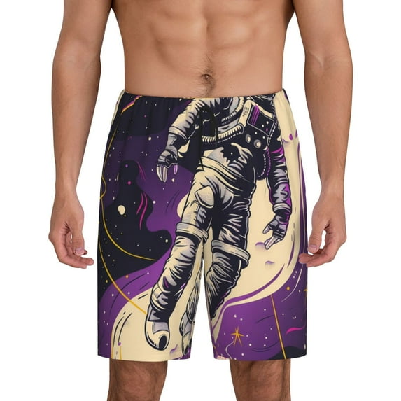 Yiaed Astronaut Floating purple Space for Men's Soft Sleep Pajama Short Lounging Pajama Shorts-4X-Large