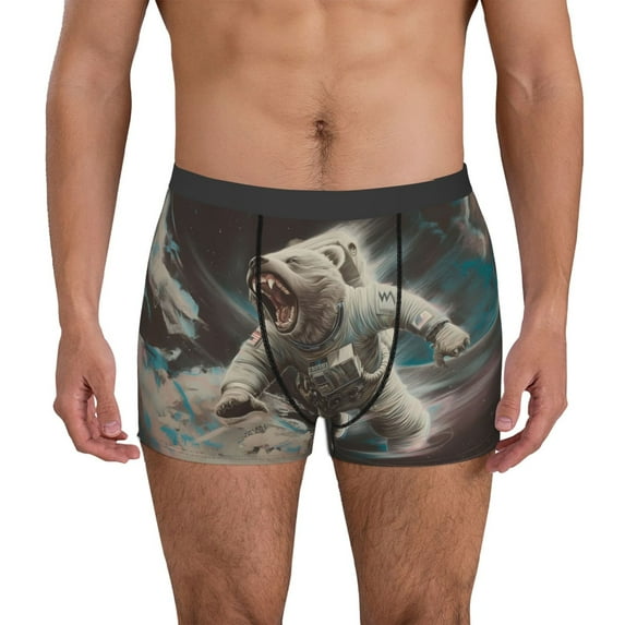 Yiaed Astronaut Polar Bear Roar Print Men's Soft Cotton Boxer Shorts Breathable Boxers Underwear Moisture-Wicking Underwear Stretch Boxer Briefs for Man-Large