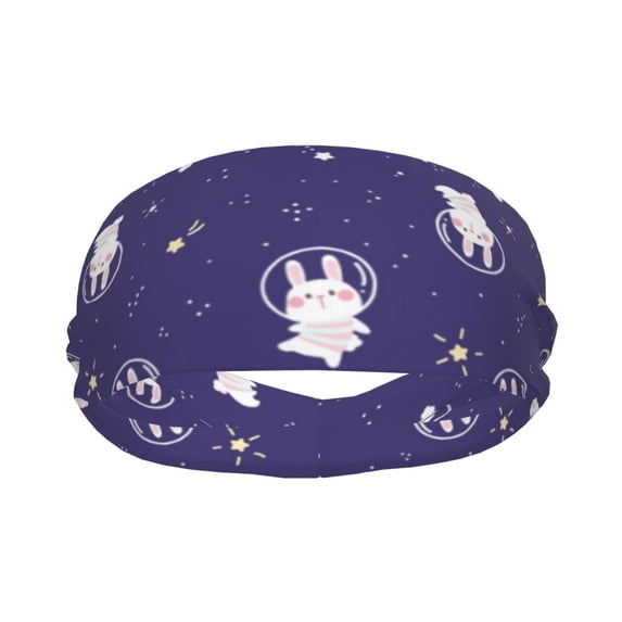 Yiaed Astronaut Rabbit Print Sports Headbands,Moisture Wicking Workout Headband, Sweatband Headbands for Running,Cycling for Women and Men