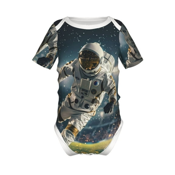 Yiaed Astronaut Soccer Field Print Infant Climbing Short Sleeve Onesie One-Piece Baby Bodysuit Clothes 0-12 Months -6 Months