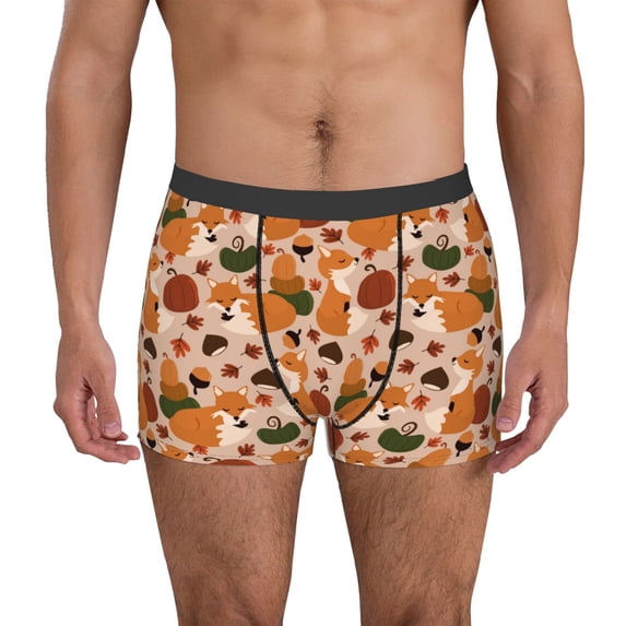 Yiaed Autumn Fox Pumpkin Lazy Print Men's Soft Cotton Boxer Shorts Breathable Boxers Underwear Moisture-Wicking Underwear Stretch Boxer Briefs for Man-Large