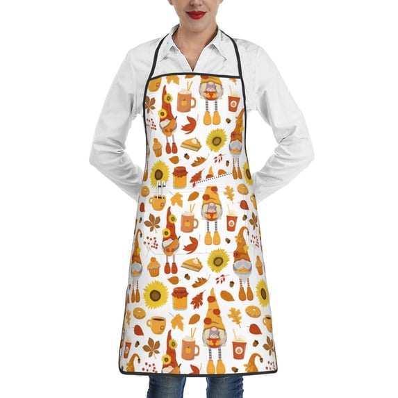 Yiaed Autumn Harvest Gnomes Print Kitchen Apron with Hand Wipe Pockets,Big Pocket,Aprons for Women with Pockets, Waterproof for Cooking Baking