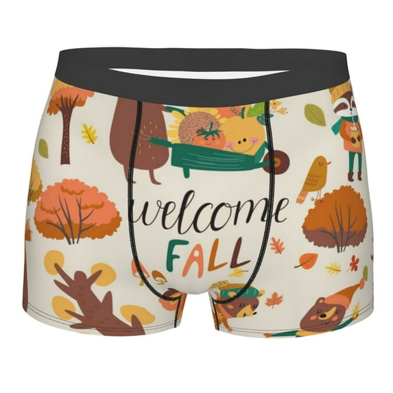 Yiaed Autumn In The Forest Welcome Fall Print Men's Soft Cotton Boxer Shorts Breathable Boxers Underwear Moisture-Wicking Underwear Stretch Boxer Briefs for Man-Small