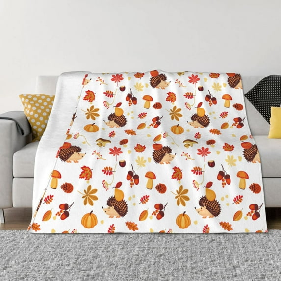Yiaed Autumn Maple Leaf with Hedgehog Print Blanket Throw Blanket Soft Cozy Flannel Blanket for Home Bed Sofa Couch Chair-80"x60"