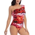 thumbnail image 1 of Yiaed Autumn Maple Leaves Print Women One Piece Swimsuits Tummy Control One Shoulder Bathing Suits Pattern Ruffle Swimwear-Medium, 1 of 8