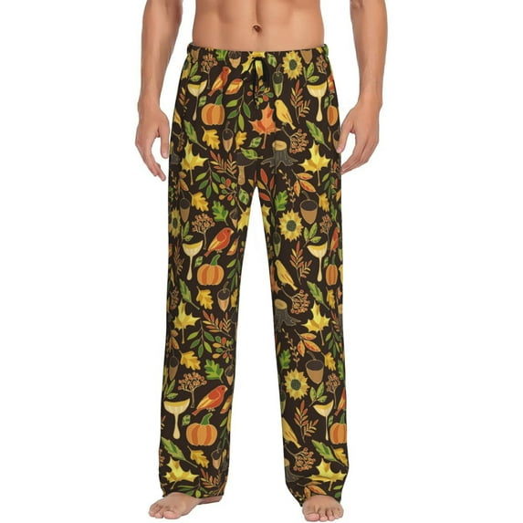 Yiaed Autumn Plants Maple Tree Vintage Print Men's Lounge Pants, Loose PJ Bottoms, Long Pajama Pants for Men-Medium