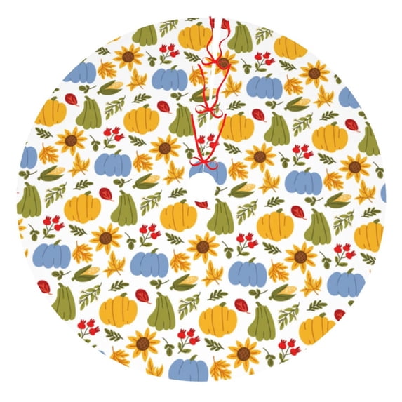Yiaed Autumn Pumpkins Blooms Print Christmas Tree Skirt , Tree SkirtsTree Mat for Christmas Winter Holiday Indoor Decorations-30"