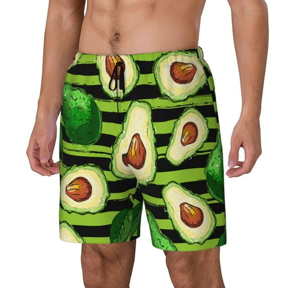 Yiaed Avocado Green Striped Print Mens Swim Trunks Bathing Suit Compression Liner Beach Swim Shorts Swimwear Quick Dry Zipper Pocket No-Chafing Board Short-XX-Large