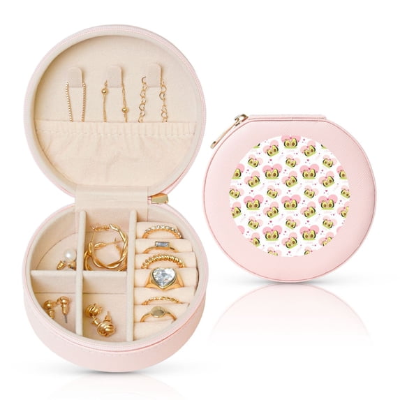 Yiaed Avocado Lovers Print Travel Jewelry Case Bridesmaid Gift Boxes Jewelry Travel Organizer Small Round Jewelry Box Mini Storage-Pink