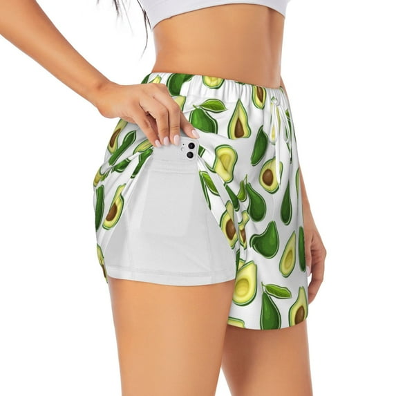 Yiaed Avocado1 Print Women's Running Shorts with Liner 3 Zipper Pockets Elastic Workout Athletic Gym Yoga Shorts-Medium