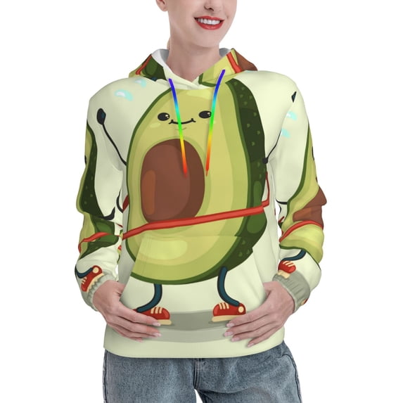 Yiaed Avocado1 Print Womens Casual Hoodies Crew Neck Long Sleeve Sweatshirts With Pocket Pullover Tops Women's Hooded Sweatshirt-Small