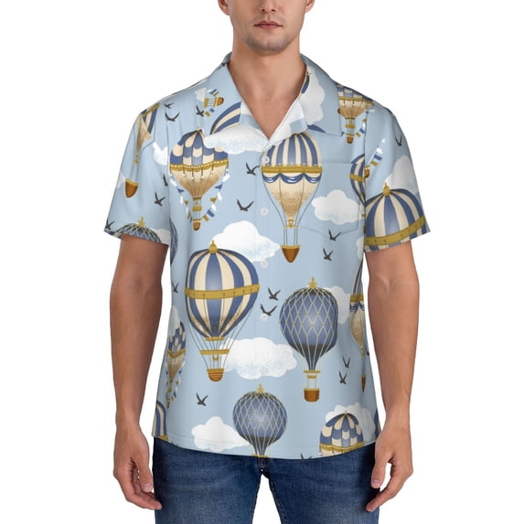 Yiaed Balloon Vintage Print Hawaiian Shirt for Men Short Sleeve Button Down Shirts Beach Shirts for Men-Small