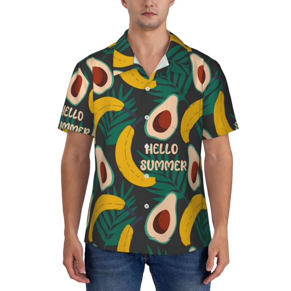 Yiaed Banana And Avocado Print Hawaiian Shirt for Men Short Sleeve Button Down Shirts Beach Shirts for Men-XX-Large