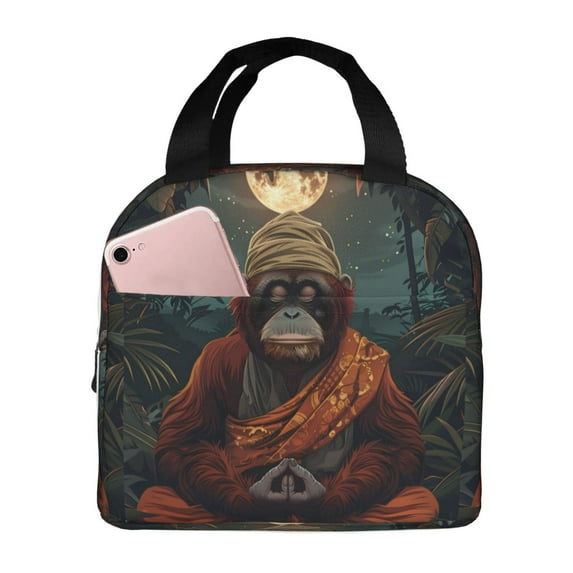 Yiaed Banana Leaf Meditating Gorilla Print Insulated Lunch Bag Reusable Cute Tote Lunch Box, Leakproof Cooler Lunch Bags for Work Office Travel School Picnic