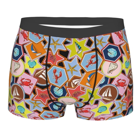 Yiaed Beach Life Print Men's Soft Cotton Boxer Shorts Breathable Boxers Underwear Moisture-Wicking Underwear Stretch Boxer Briefs for Man-Large