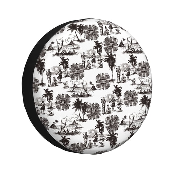Yiaed Beach Print Tire Wheel Cover, Waterproof Spare Tire Cover Fit for Jeep, Truck,Trailer, RV, SUV, Camper and Most Vehicle-14 inch