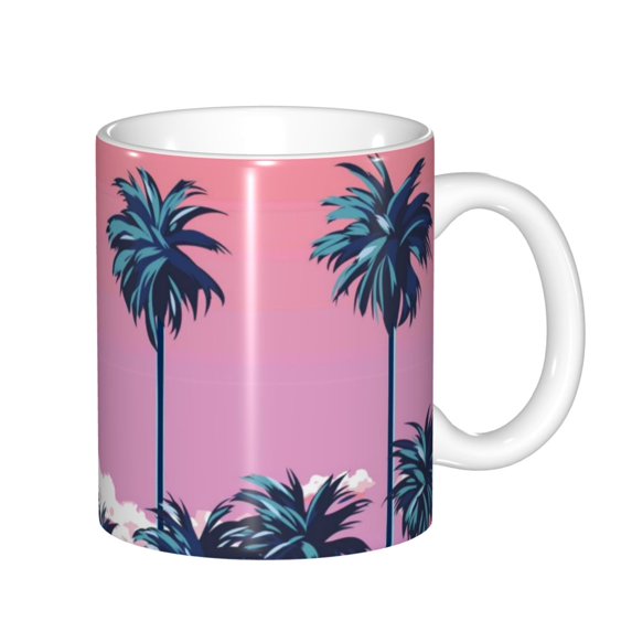 Yiaed Beach with Palm Trees Print Ceramics Coffee,Large Handle Design,Extra Large Tea and Coffee Cup for Office and Home Mugs