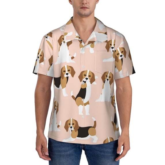 Yiaed Beagle Dog On Brown Print Hawaiian Shirt for Men Short Sleeve Button Down Shirts Beach Shirts for Men-Small