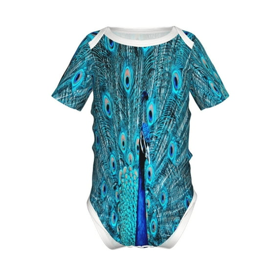 Yiaed Beautiful Blue Peacock Print Infant Climbing Short Sleeve Onesie One-Piece Baby Bodysuit Clothes 0-12 Months -2 Years