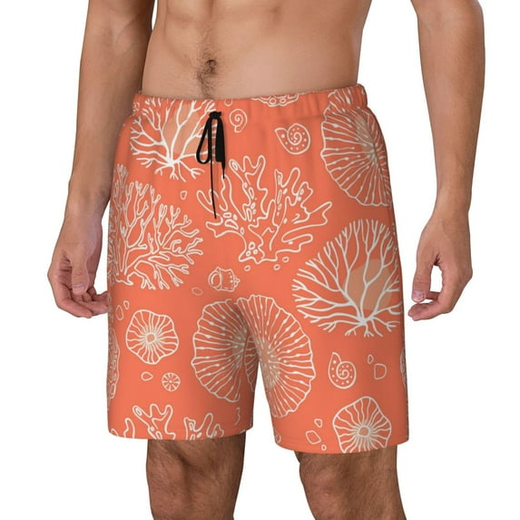 Yiaed Beautiful Corals Print Mens Swim Trunks Bathing Suit Compression Liner Beach Swim Shorts Swimwear Quick Dry Zipper Pocket No-Chafing Board Short-3X-Large
