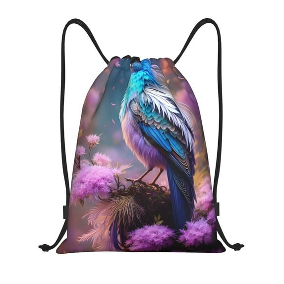 Yiaed Beautiful Flower Blue Bird Print Drawstring Bags Drawstring Backpack Bulk String Back Pack Gym Sport Bag-Medium