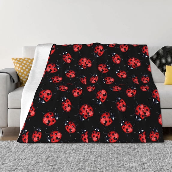 Yiaed Beautiful Red Ladybug Print Blanket Throw Blanket Soft Cozy Flannel Blanket for Home Bed Sofa Couch Chair-60"x50"