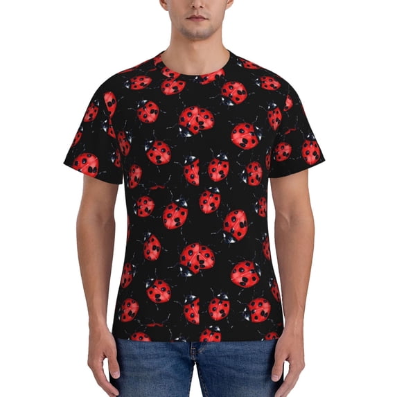 Yiaed Beautiful Red Ladybug Print Mens Short Sleeve Tight Fit T-Shirt, Crewneck Casual Tee-3X-Large