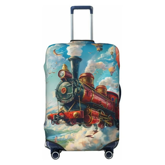 Yiaed Beautiful Red Train Hot Air Balloon Print Travel Luggage Cover Suitcase Protector Fits 18-32 Inch Luggage Wheel Covers Patterned Elastic Luggage Anti-scratch(No luggage)-Large