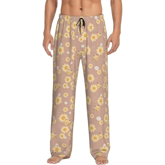 Yiaed Bee Gnome Print Men's Lounge Pants, Loose PJ Bottoms, Long Pajama Pants for Men-Medium