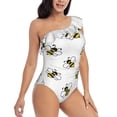 thumbnail image 1 of Yiaed Bee Print Women One Piece Swimsuits Tummy Control One Shoulder Bathing Suits Pattern Ruffle Swimwear-Small, 1 of 8