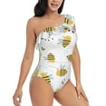 thumbnail image 1 of Yiaed Bee Print Women One Piece Swimsuits Tummy Control One Shoulder Bathing Suits Pattern Ruffle Swimwear-Small, 1 of 8