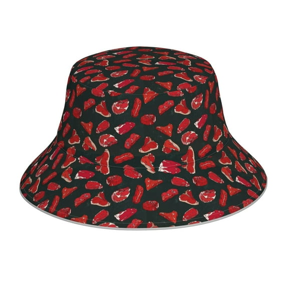 Yiaed Beef3 Print Reflective Stripe Bucket Hat Unisex Funny Outdoor Fisherman Cap Beach Sun Hat