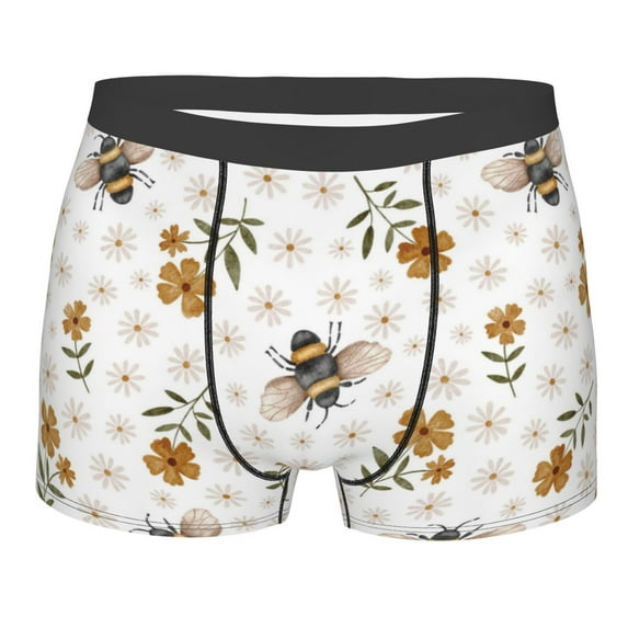 Yiaed Bees And Flowers Print Men's Soft Cotton Boxer Shorts Breathable Boxers Underwear Moisture-Wicking Underwear Stretch Boxer Briefs for Man-Large