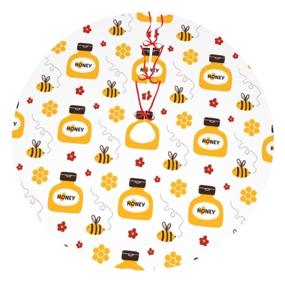 Yiaed Bees and Flowers Print Christmas Tree Skirt , Tree SkirtsTree Mat for Christmas Winter Holiday Indoor Decorations-30"