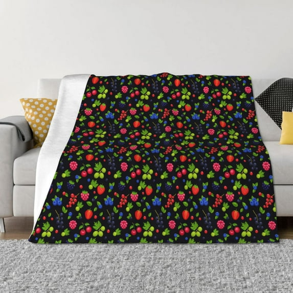 Yiaed Berries Print Blanket Throw Blanket Soft Cozy Flannel Blanket for Home Bed Sofa Couch Chair-80"x60"