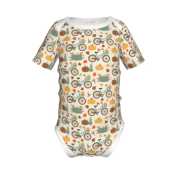 Yiaed Bicycle And Pumpkins Print Infant Climbing Short Sleeve Onesie One-Piece Baby Bodysuit Clothes 0-12 Months -9M